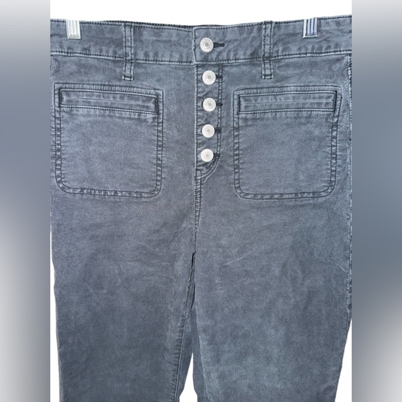 American Eagle Corduroy Pants Gray Super Hi-Rise Flare Leg Button Fly 10 Short - Picture 2 of 9